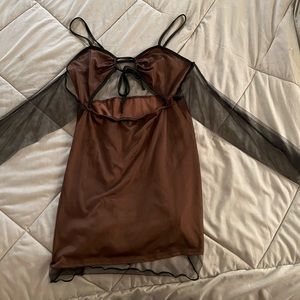 Brown Mesh Cutout Dress
